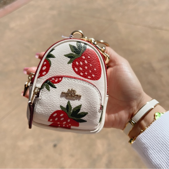 Coach Bags Coach Mini Court Backpack Bag Charm With Wild Strawberry